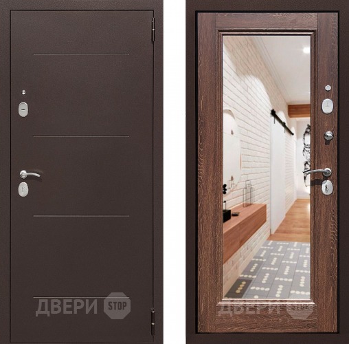 Дверь Престиж 100 с зеркалом Медь/Дуб филадельфия коньяк
