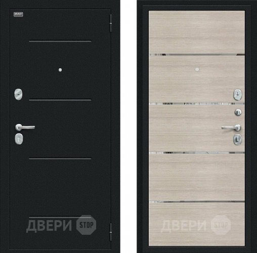 Входная металлическая Дверь Bravo Лайн Букле черное/Cappuccino Veralinga