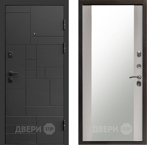 Входная металлическая Дверь Престиж Kvadro Зеркало Лиственница белая